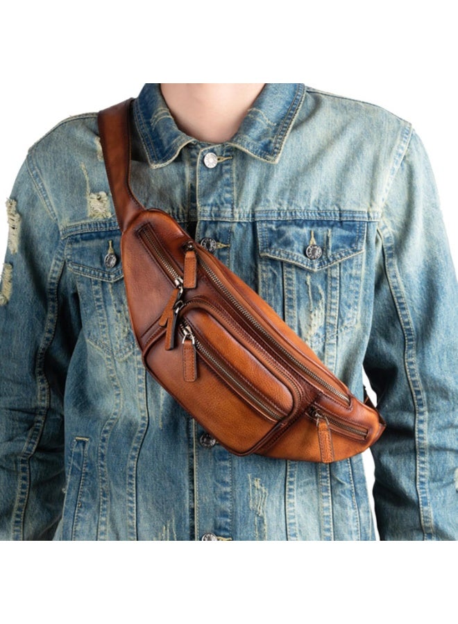 Genuine Leather Fanny Pack Waist Bag for Men Women Hip Bum Bag Travel Pouch Sling Bag Crossbody Chest Bags Shoulder Daypack Multiple Pockets Waist Pack Brown - Image 3